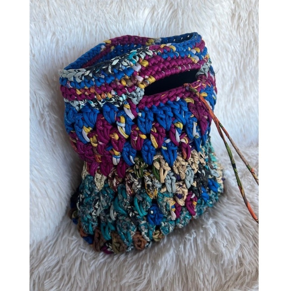 Chan Luu Crochet Handbag Tote Textile Small Boho Fabric Knit Bag Hippie Upcycled - Picture 3 of 12